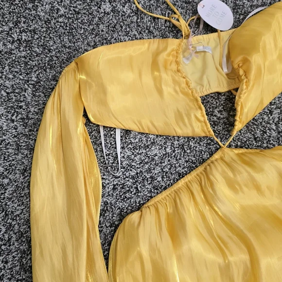 🎀$20 SALE🎀NWT REVOLVE More To Come Nadia Yellow Mini Cut Out Dress - Picture 3 of 7